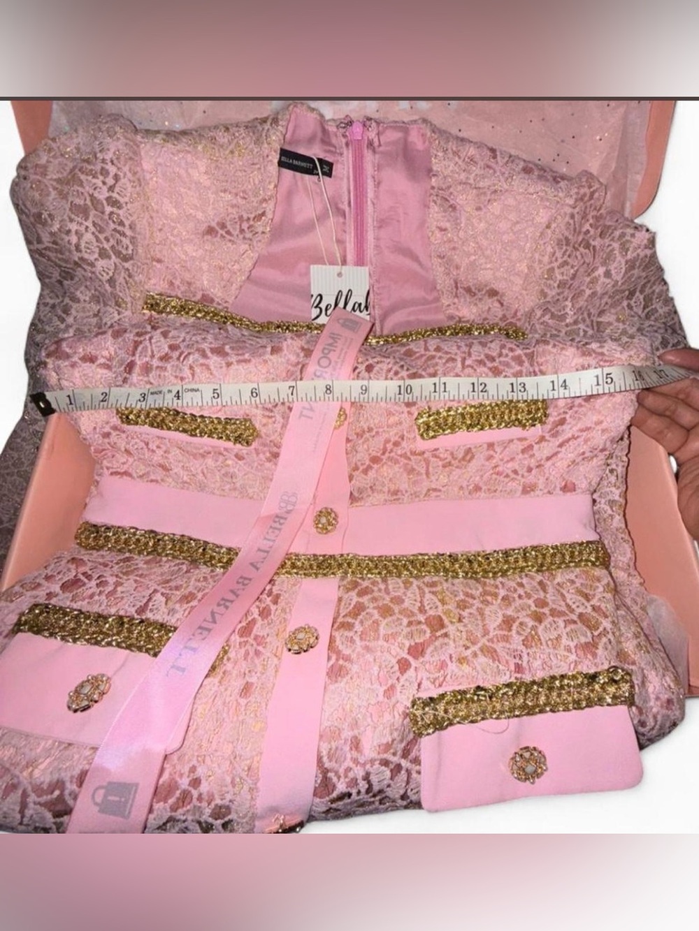 NWT Bella Barnett Elegant Pink Long Sleeve Dress. Size M. New w tags in Box! - Picture 9 of 12